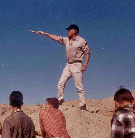 Bill Furnish pointing the way in the desert