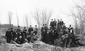 Professor Samuel Calvin and class at the State Quarry, Iowa, April 22, 1899 (Note the number of women in the group)