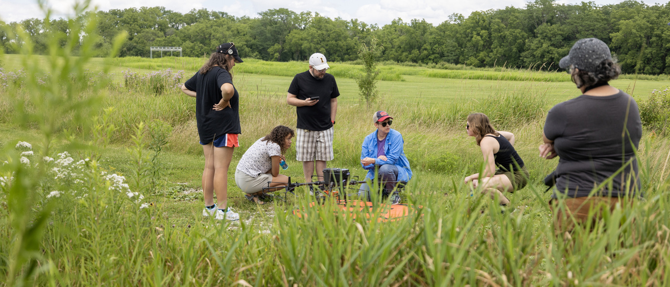 students flying a drone in ashton Prairie
